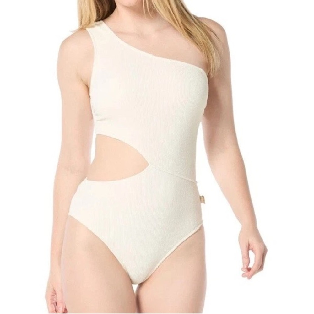 Michael Kors Textured One Shoulder Swimsuit Cream NWT Size 8